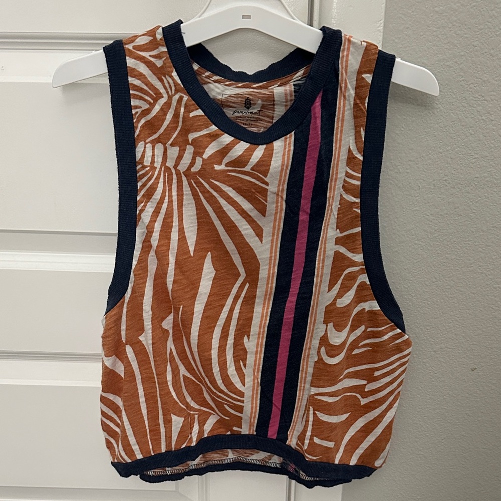 Striped Zebra-Print Cropped Tank Top - Brown & Navy